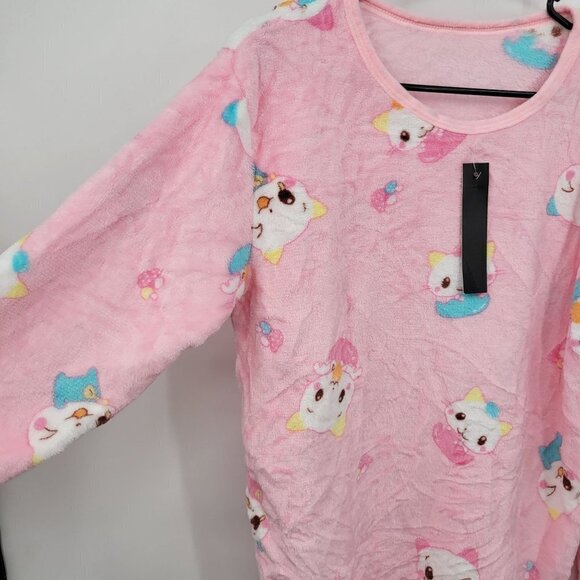 All Over Cat Print Cozy Long Sleeve Sleepwear Cat Lady One Size Womens Pink - Picture 2 of 10
